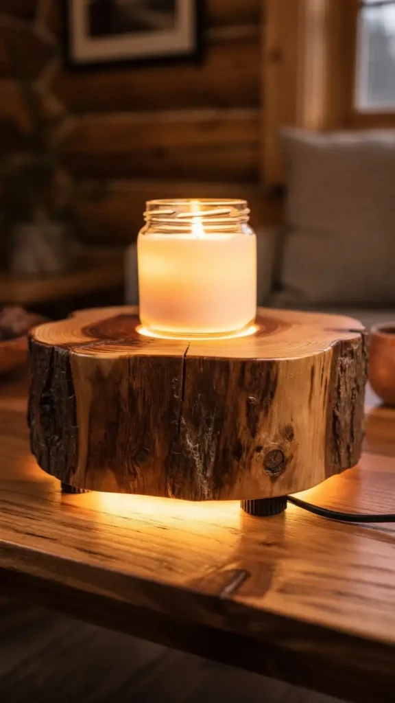 DIY Candle Warmer: 8 Ideas That Feel Warm & Aesthetic 5 Rustic Wood Slice Warmer With Embedded Light Bulb