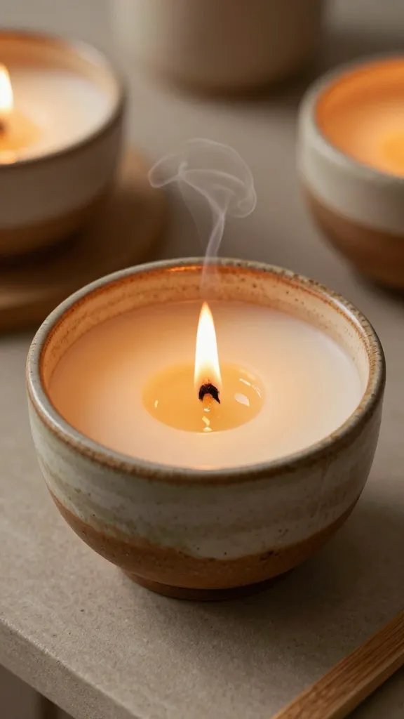 Wooden Wick Candles in Ceramic Bowls