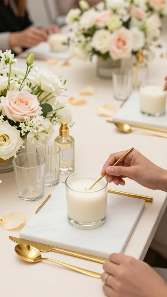 Elegant Wedding Candle Bar With Gold Accents and Florals