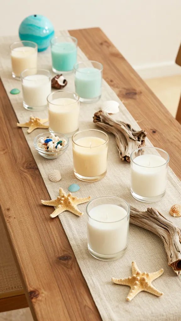 Tropical Beach-Themed Candle Bar With Shells and Coastal Vibes