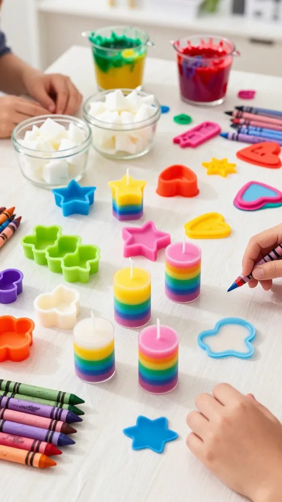 Kid-Friendly Crayon Candle Bar With Rainbow Layers and Fun Molds