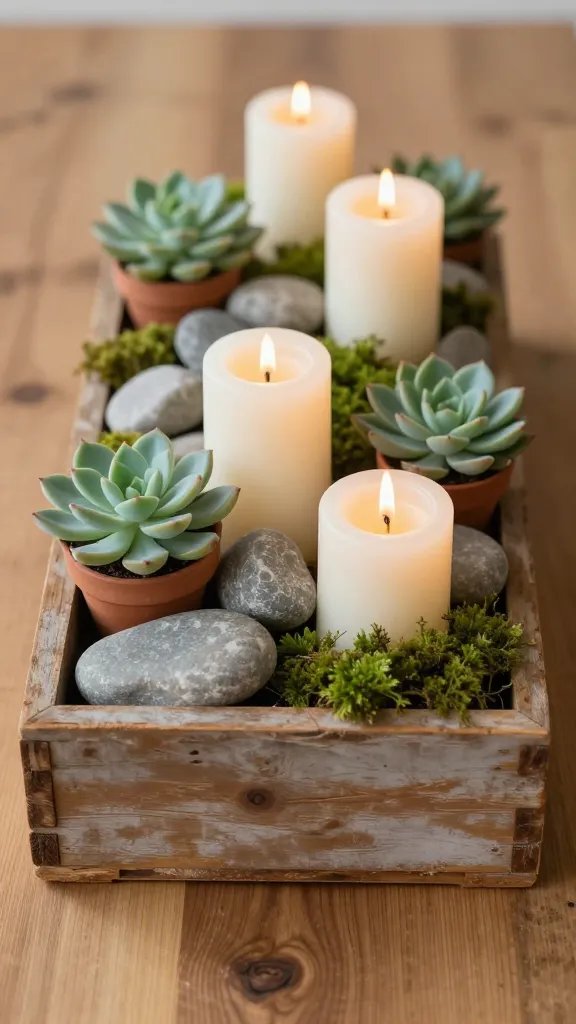 Rustic Wooden Box Candle Garden With Succulents
