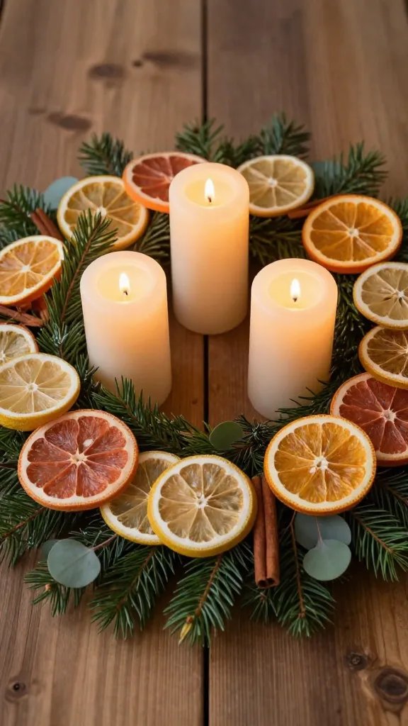Citrus Slice and Candle Wreath Centerpiece