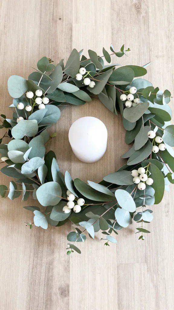 6 Stunning DIY Candle Ring Ideas on a Budget 3 Eucalyptus and White Berry Candle Ring for Minimalist Vibes