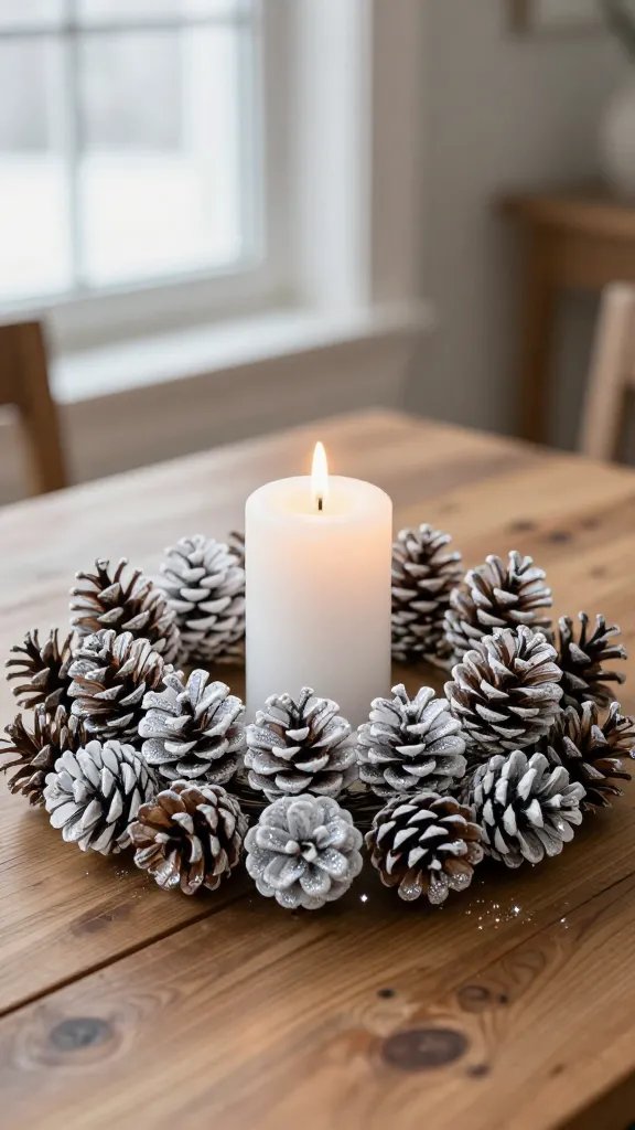 6 Stunning DIY Candle Ring Ideas on a Budget 8 Winter Wonderland Pinecone and Glitter Candle Ring