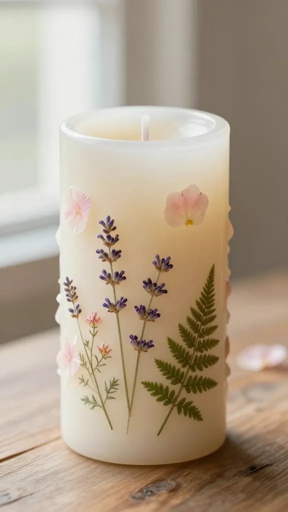 5 DIY Candle Pillars Ideas That Elevate Your Decor 3 Botanical Pressed Flower Candle Pillar With Dried Blooms