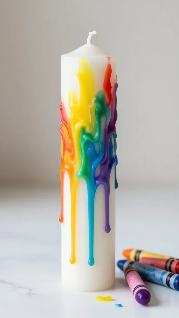5 DIY Candle Pillars Ideas That Elevate Your Decor 6 Layered Wax Drip Candle Pillar With Rainbow Colors