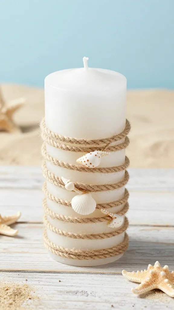 5 DIY Candle Pillars Ideas That Elevate Your Decor 7 Coastal Rope-Wrapped Candle Pillar With Seashell Embellishments