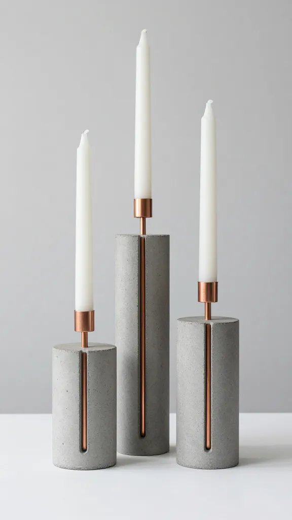 8 DIY Candle Sticks Ideas for a Cozy Glow 4 Concrete Industrial Candlesticks With Copper Accents