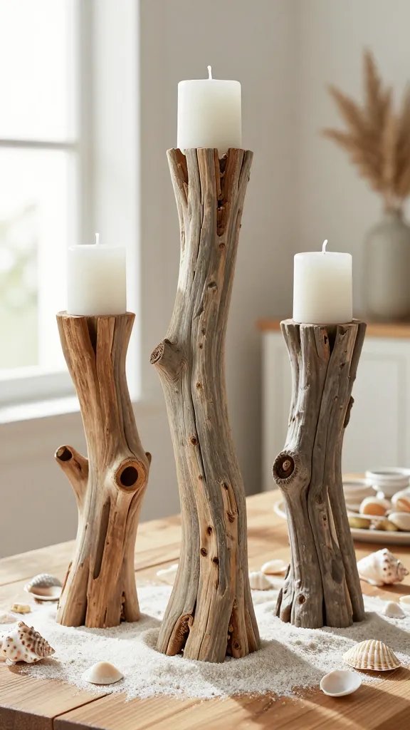8 DIY Candle Sticks Ideas for a Cozy Glow 6 Driftwood Branch Candlesticks With Natural Texture