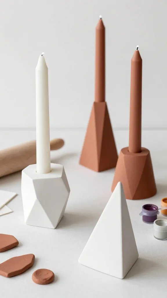 8 DIY Candle Sticks Ideas for a Cozy Glow 8 Geometric Clay Candlesticks With Modern Lines