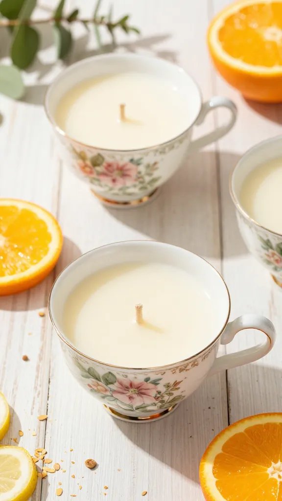 Candle Making for Beginners: 5 Easy DIY Ideas 3 Citrus Burst Soy Candles in Vintage Teacups