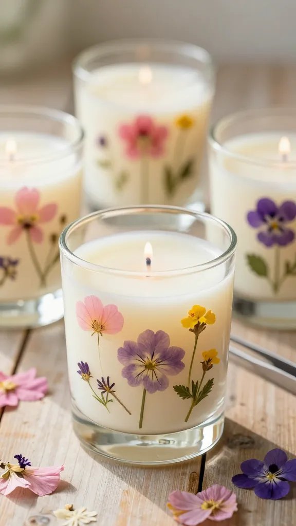 Candle Making for Beginners: 5 Easy DIY Ideas 5 Pressed Flower Garden Candles in Clear Glass Jars