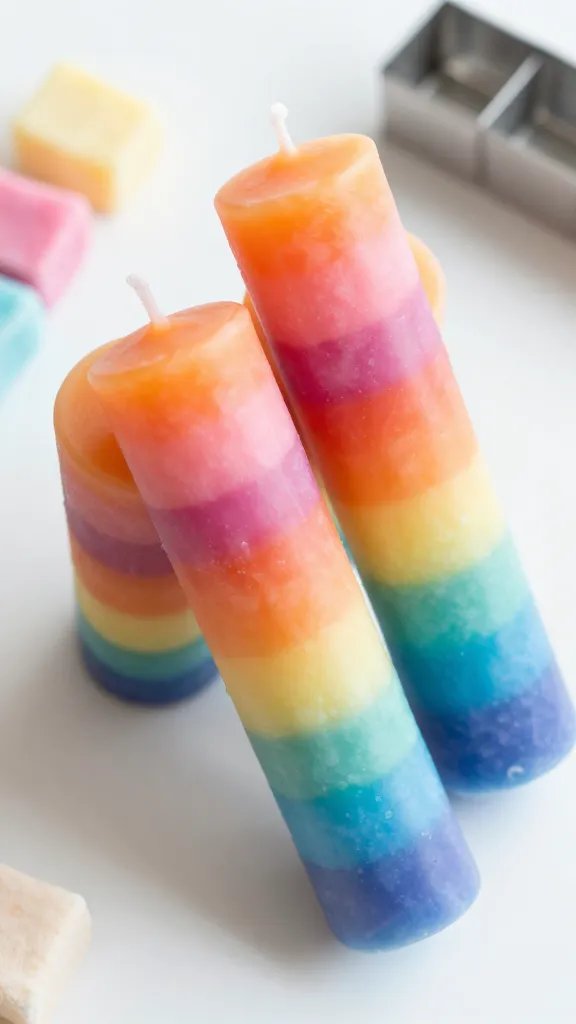 Why Are These Candle Making Ideas Going Viral Right Now? 3 Layered Rainbow Pillar Candles for a Pop of Color