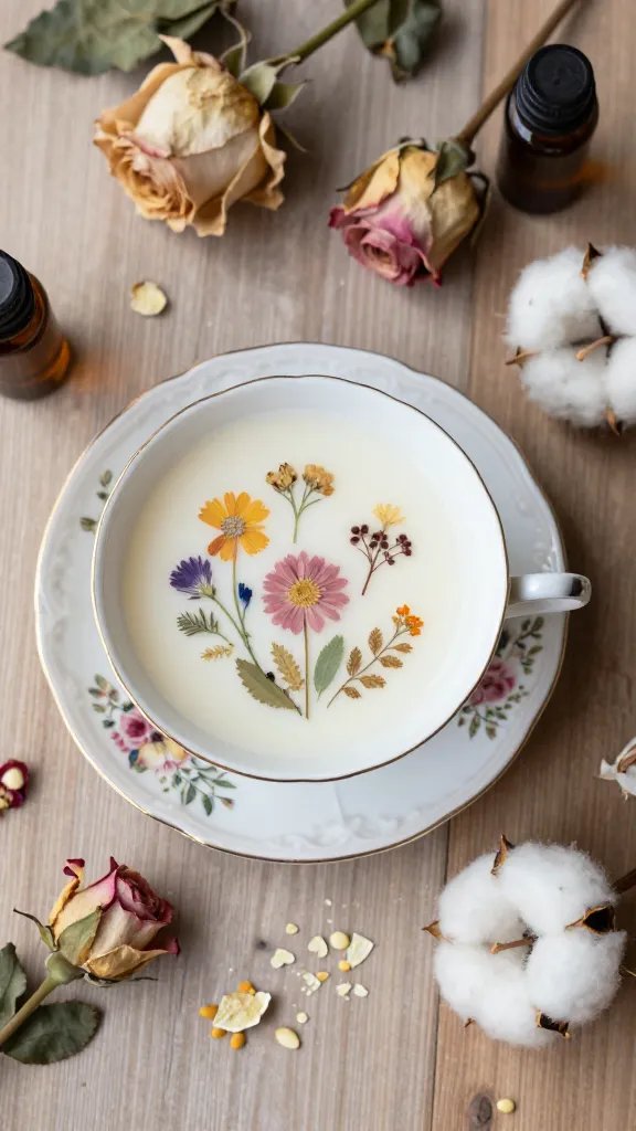 Why Are These Candle Making Ideas Going Viral Right Now? 4 Vintage Teacup Candles With Pressed Flowers