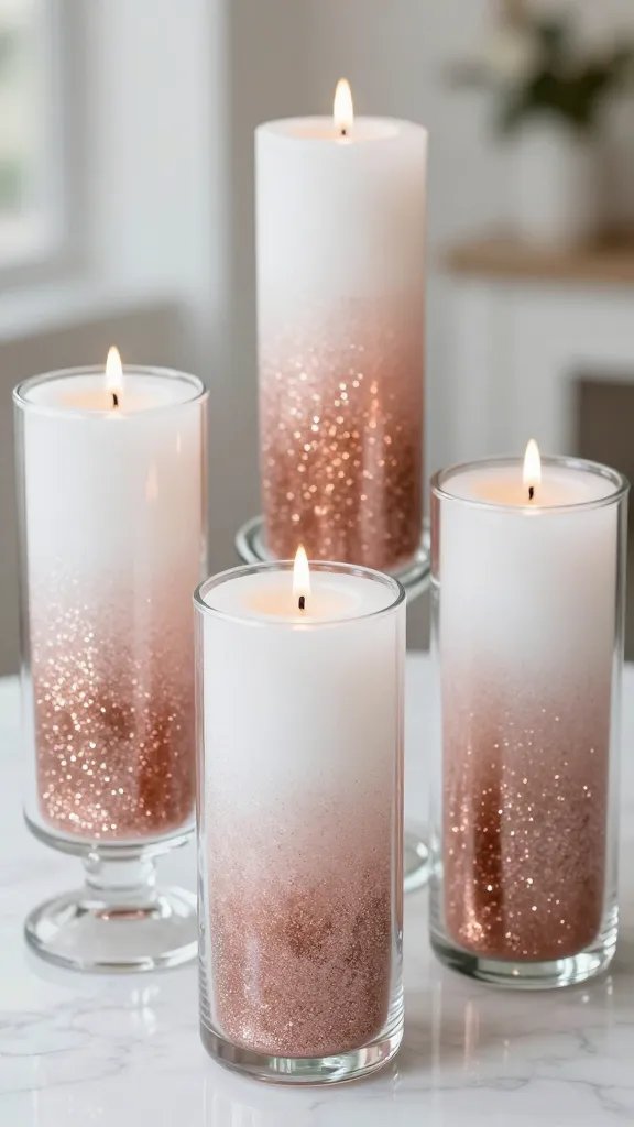 Why Are These Candle Making Ideas Going Viral Right Now? 6 Glitter Ombré Candles in Glass Hurricanes