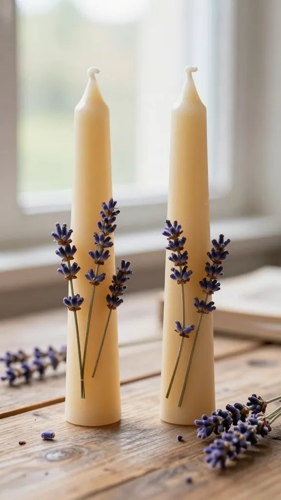 Why Are These Candle Making Ideas Going Viral Right Now? 7 Beeswax Taper Candles Wrapped With Dried Lavender