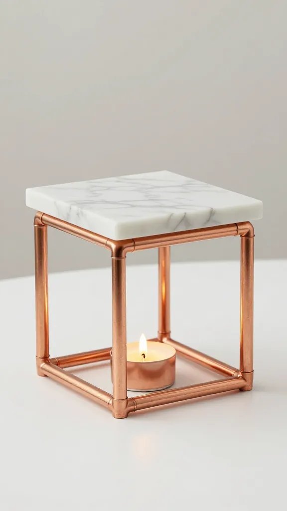 DIY Candle Warmer: 8 Ideas That Feel Warm & Aesthetic 9 Copper Pipe and Marble Tile Modern Geometric Warmer