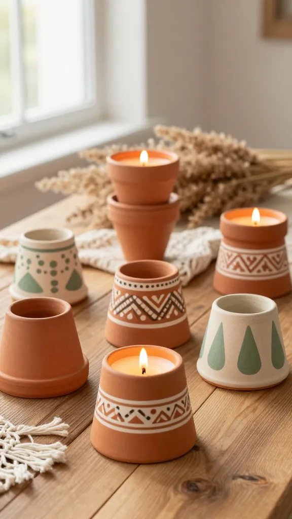 Candle Decoration Ideas to Brighten Any Space 5 Painted Terracotta Pot Candle Holders With Boho Vibes