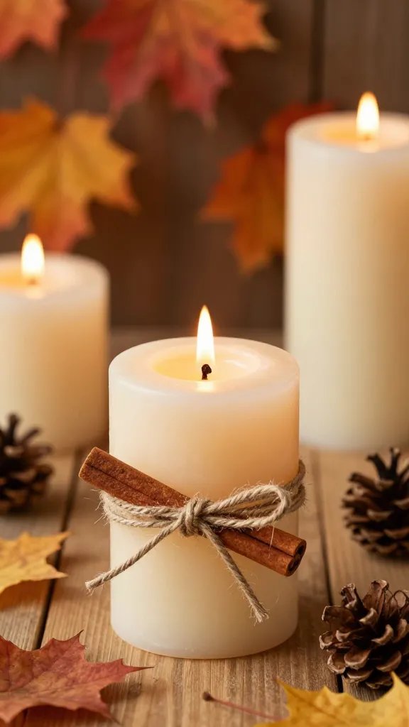 Candle Decoration Ideas to Brighten Any Space 6 Cinnamon Stick Wrapped Candles With Cozy Autumn Scent