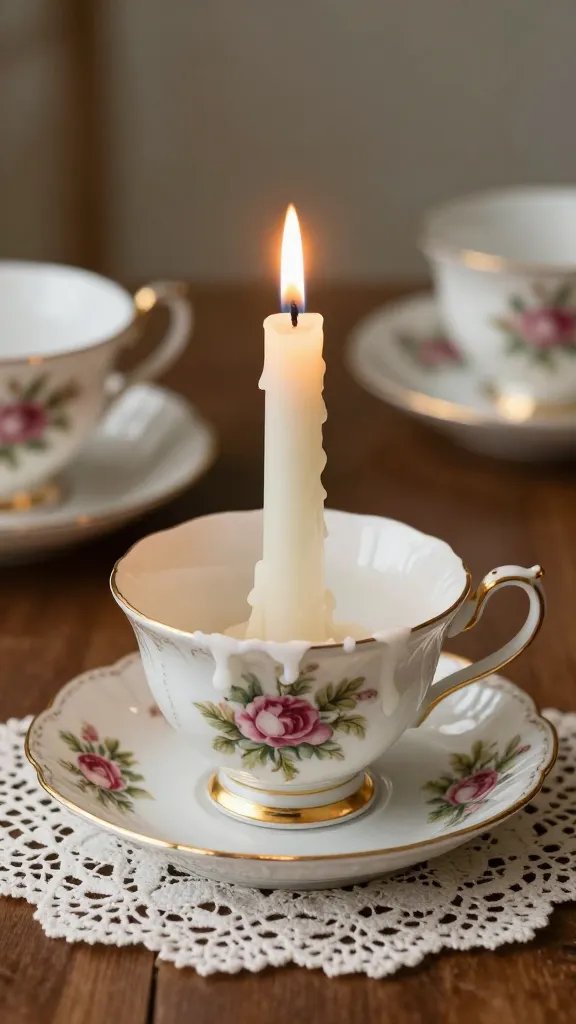 What Makes These DIY Candle Holders So Irresistibly Beautiful? 3 Vintage Teacup Candle Holders With Wax Drips