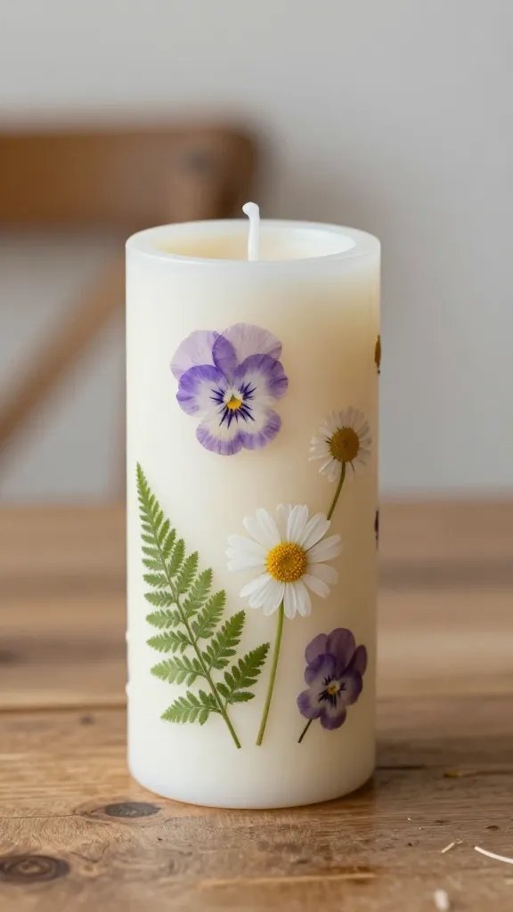 8 Candle Art Ideas to Elevate Your Home Decor 3 Pressed Flower Pillar Candles With Botanical Vibes
