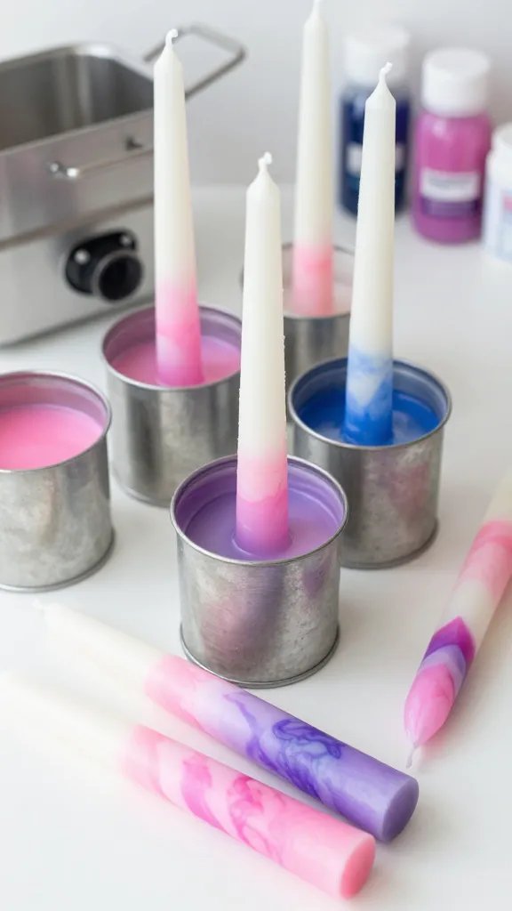 8 Candle Art Ideas to Elevate Your Home Decor 4 Marbled Wax Candles Using the Dip-Dye Technique