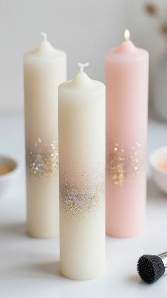 8 Candle Art Ideas to Elevate Your Home Decor 9 Glitter Ombré Candles With Sparkle Magic