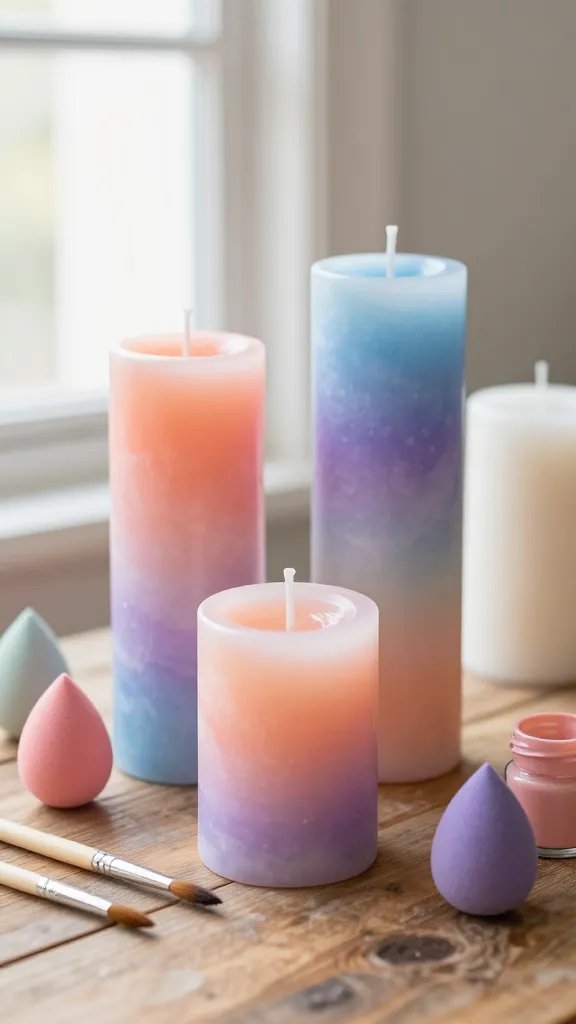 Candle Painting Ideas That Add Instant Charm 3 Dreamy Watercolor Ombre Pillar Candles