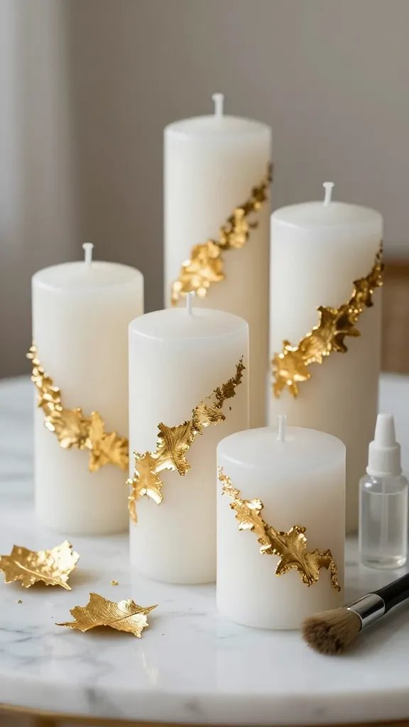 Candle Painting Ideas That Add Instant Charm 4 Metallic Gold Leaf Accent Candles