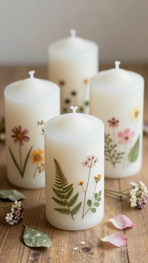 Candle Painting Ideas That Add Instant Charm 6 Pressed Flower Botanical Candles