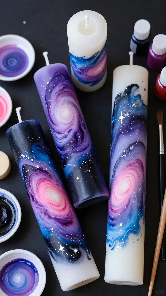 Candle Painting Ideas That Add Instant Charm 8 Galaxy Swirl Cosmic Candles