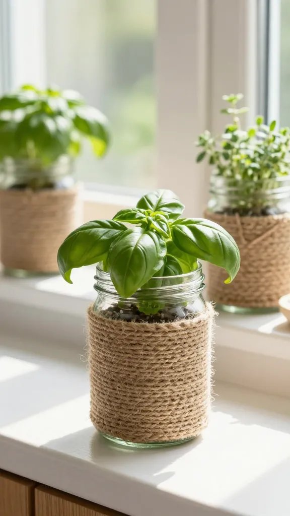 Candle Jar Ideas for a Cozy Home Glow 5 Rustic Twine-Wrapped Herb Planter