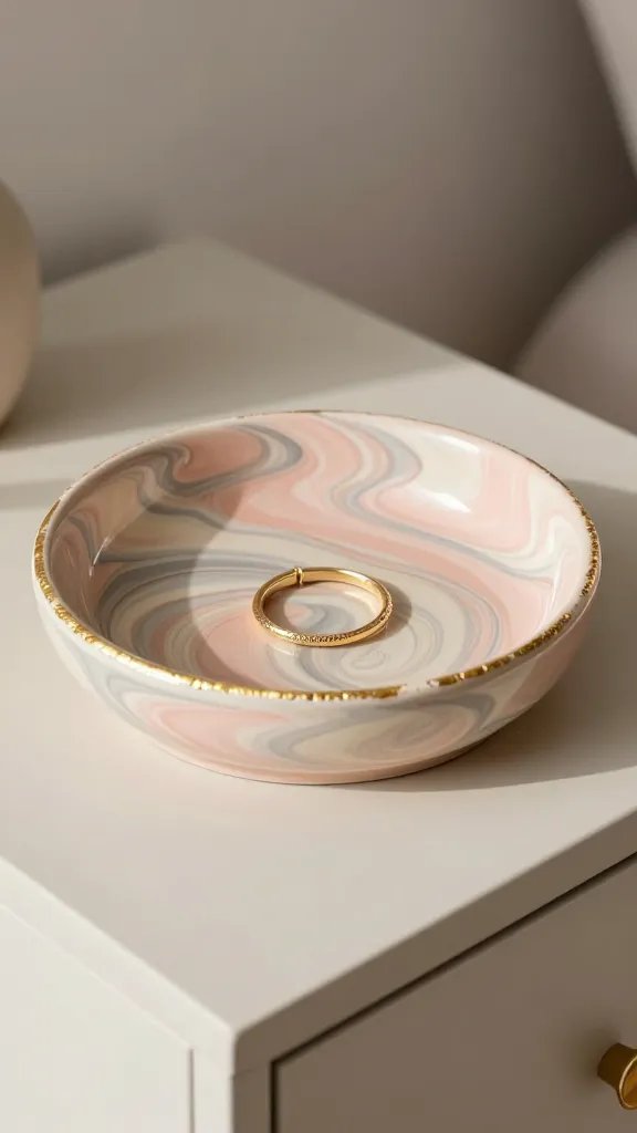 DIY Clay Ideas That Are Simple & Stylish 2 Marbled Clay Ring Dish With Gold Accents