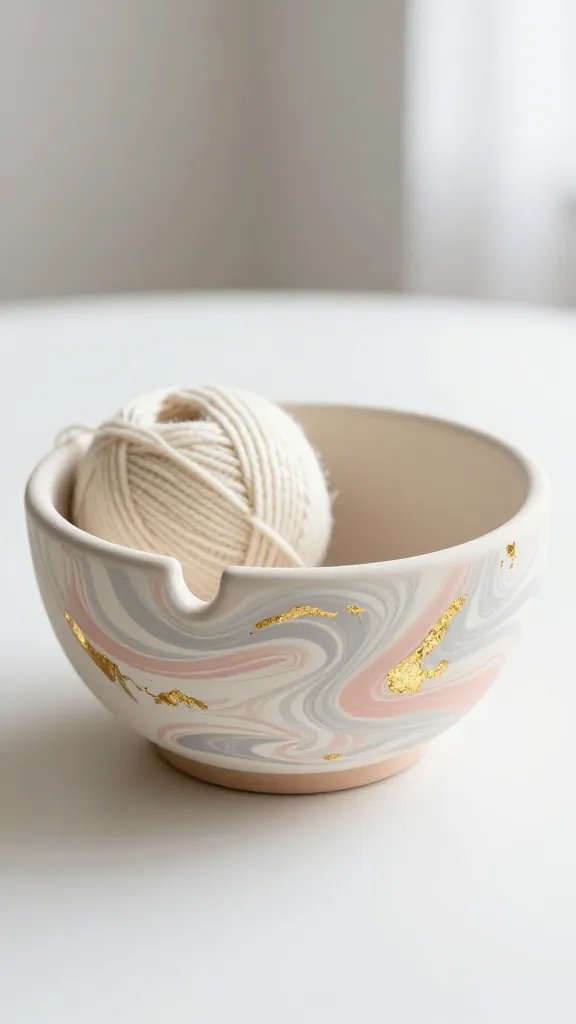 DIY Clay Yarn Bowl: 5 Ideas for Cozy Craft Spaces 2 Marbled Swirl Clay Yarn Bowl With Gold Accents