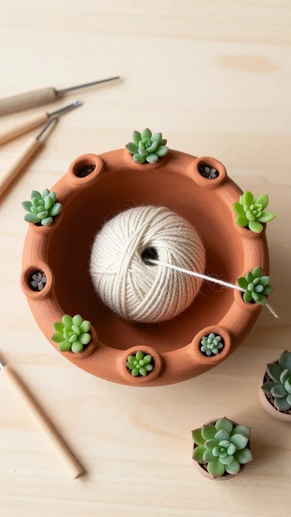 DIY Clay Yarn Bowl: 5 Ideas for Cozy Craft Spaces 4 Miniature Succulent Garden Yarn Bowl Combo