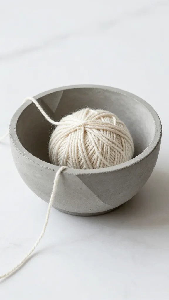 DIY Clay Yarn Bowl: 5 Ideas for Cozy Craft Spaces 6 Minimalist Concrete-Effect Yarn Bowl With Geometric Cutouts