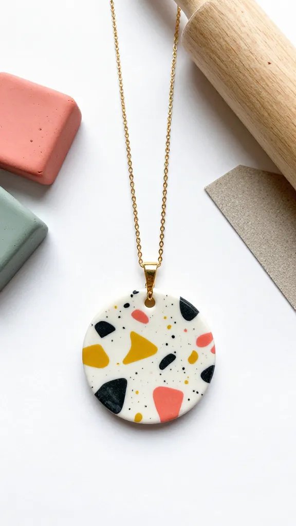 DIY Clay Necklace Ideas: 14 Stylish Designs to Try 7 Marbled Terrazzo Pendant Necklace