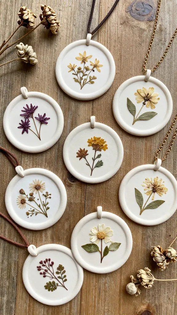 DIY Clay Necklace Ideas: 14 Stylish Designs to Try 10 Pressed Botanical Clay Medallion