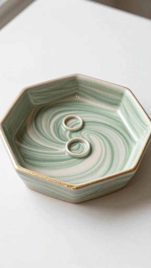 Marbled Geometric Ring Dish With Gold Edges