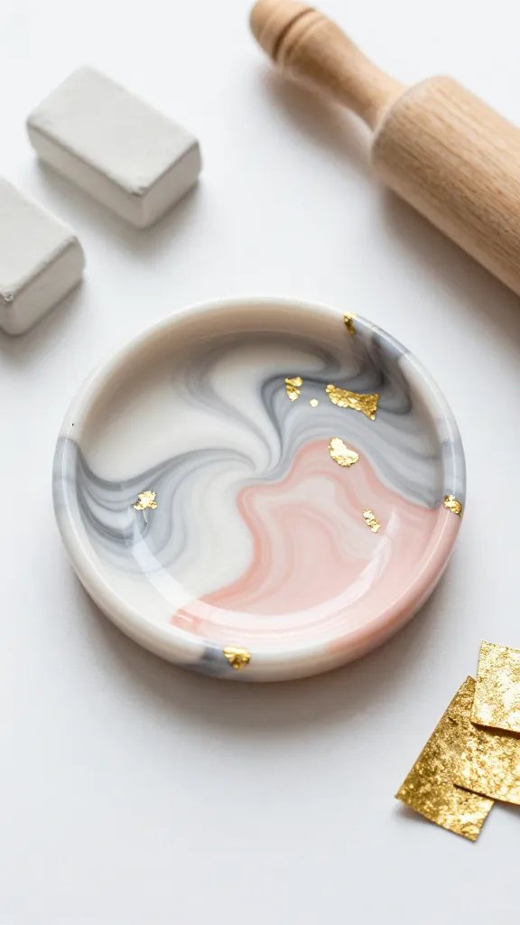 DIY Clay Jewelry Dish: 13 Ideas That Look So Chic 7 Marbled Polymer Clay Ring Dish With Gold Leaf Accents