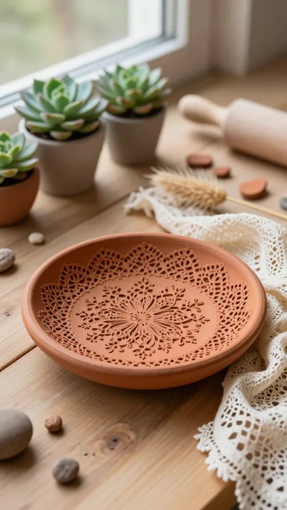 DIY Clay Jewelry Dish: 13 Ideas That Look So Chic 8 Textured Terracotta Dish With Lace Imprint