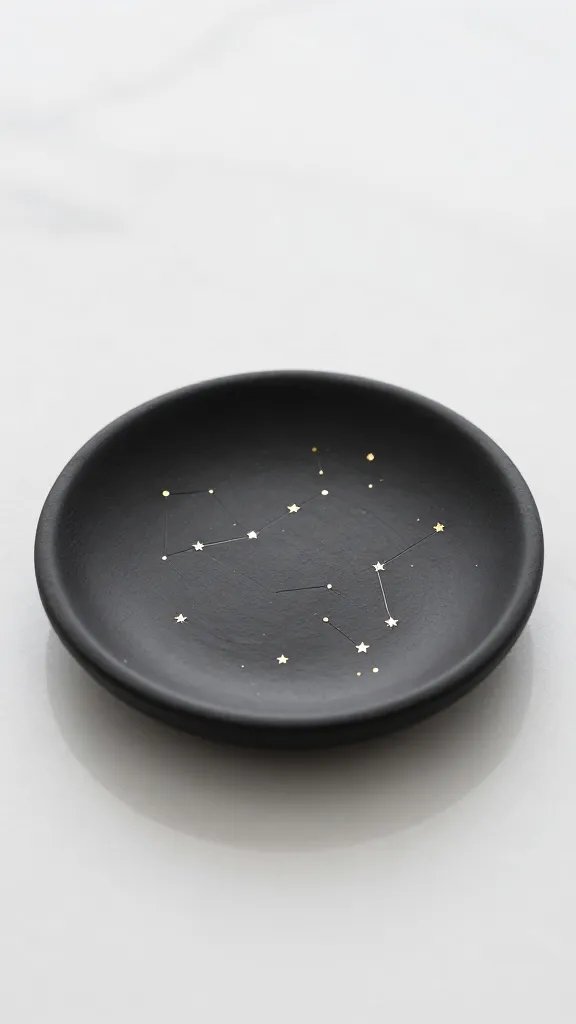 DIY Clay Jewelry Dish: 13 Ideas That Look So Chic 10 Minimalist Black Clay Dish With Carved Constellation Design