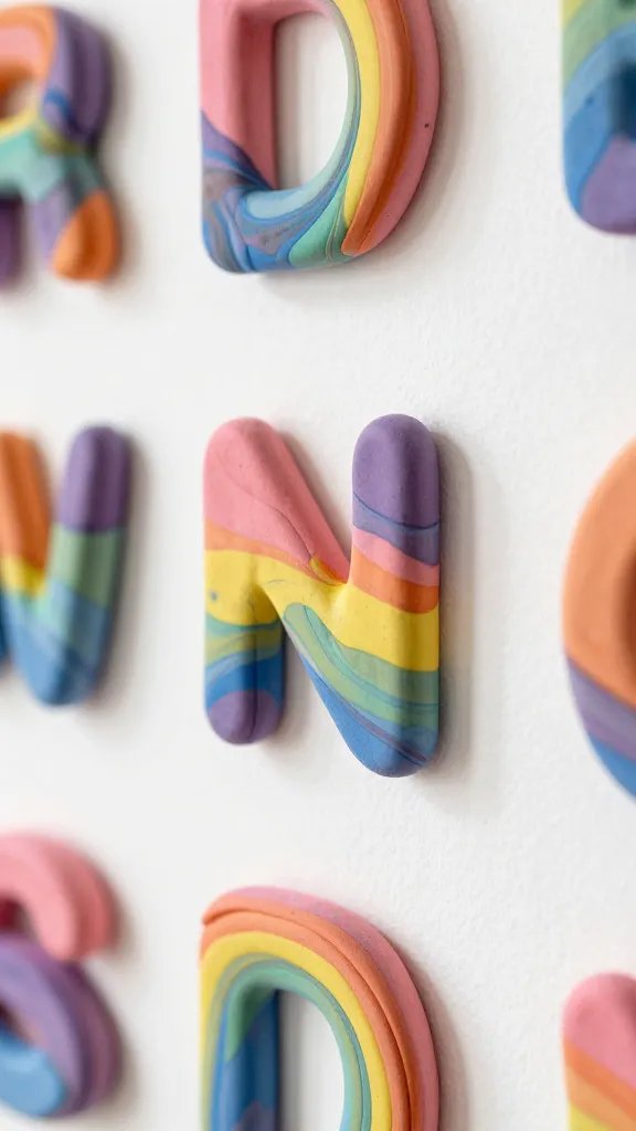 Marbled Rainbow Clay Letter Wall Art