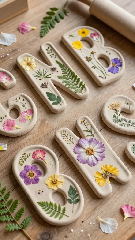 Pressed Botanical Clay Letters With Real Flowers
