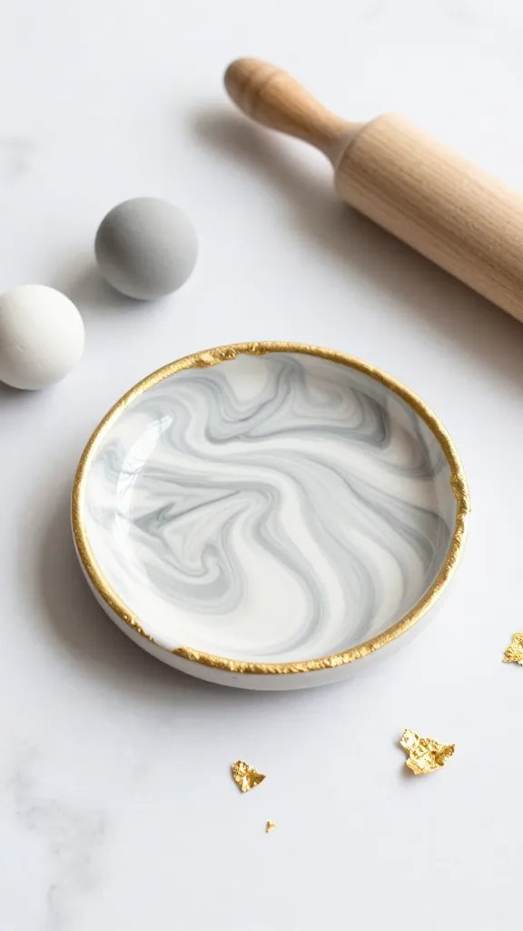 Marbled Gold-Edged Trinket Dish With Polymer Clay