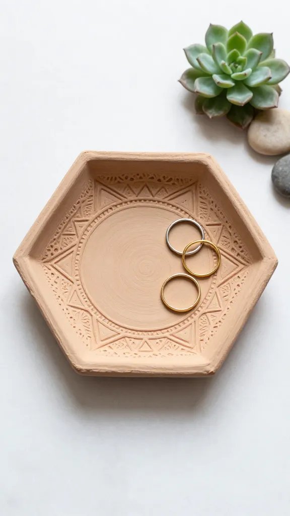 Geometric Hexagon Ring Holder With Stamped Pattern
