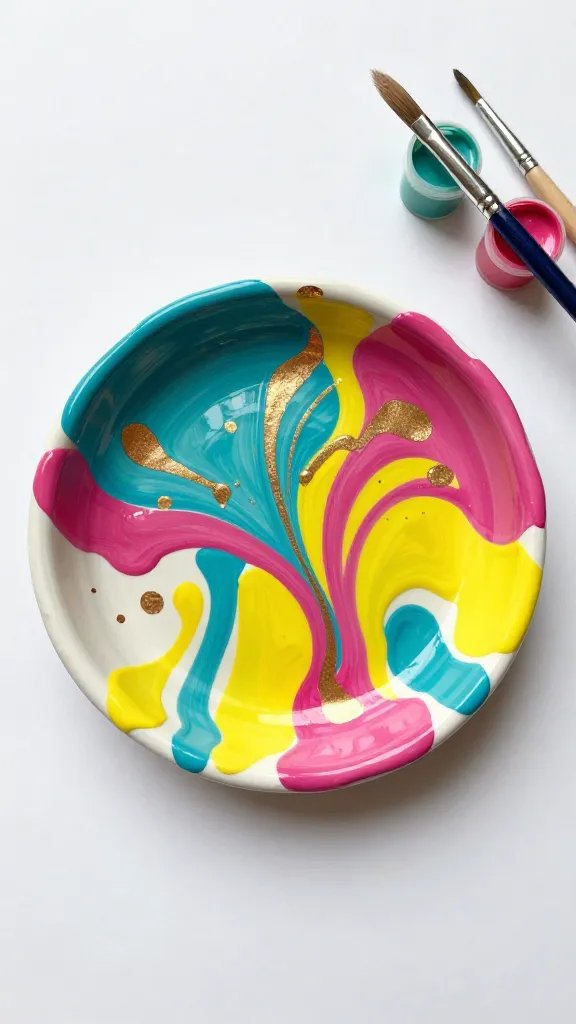 Abstract Paint-Swirl Clay Dish