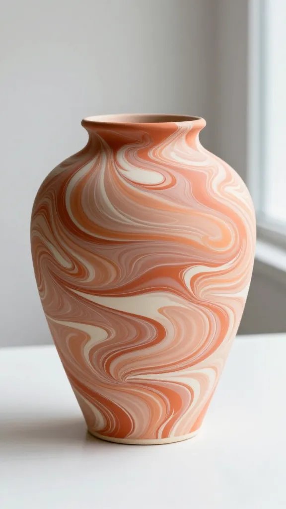 8 DIY Clay Vase Ideas for a Modern Home Look 4 Marbled Swirl Clay Vase in Sunset Colors
