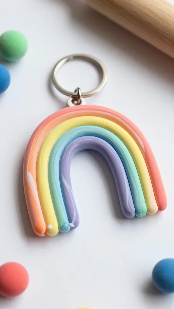 DIY Clay Keychain Ideas: 6 Cute Designs to Try 2 Marbled Rainbow Arch Keychain